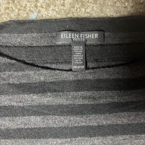 Eileen Fisher Petites Charcoal and Light Gray Striped Merino Wool Sweater